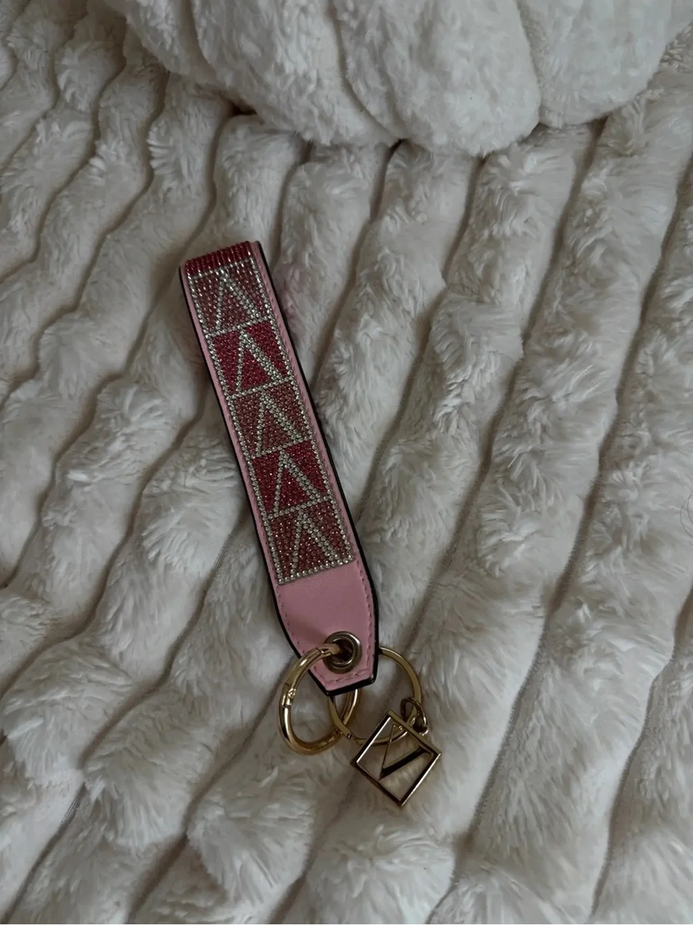 Victoria's Secret Pink Crystal Strap Key & Card Holder with Gold Hardware